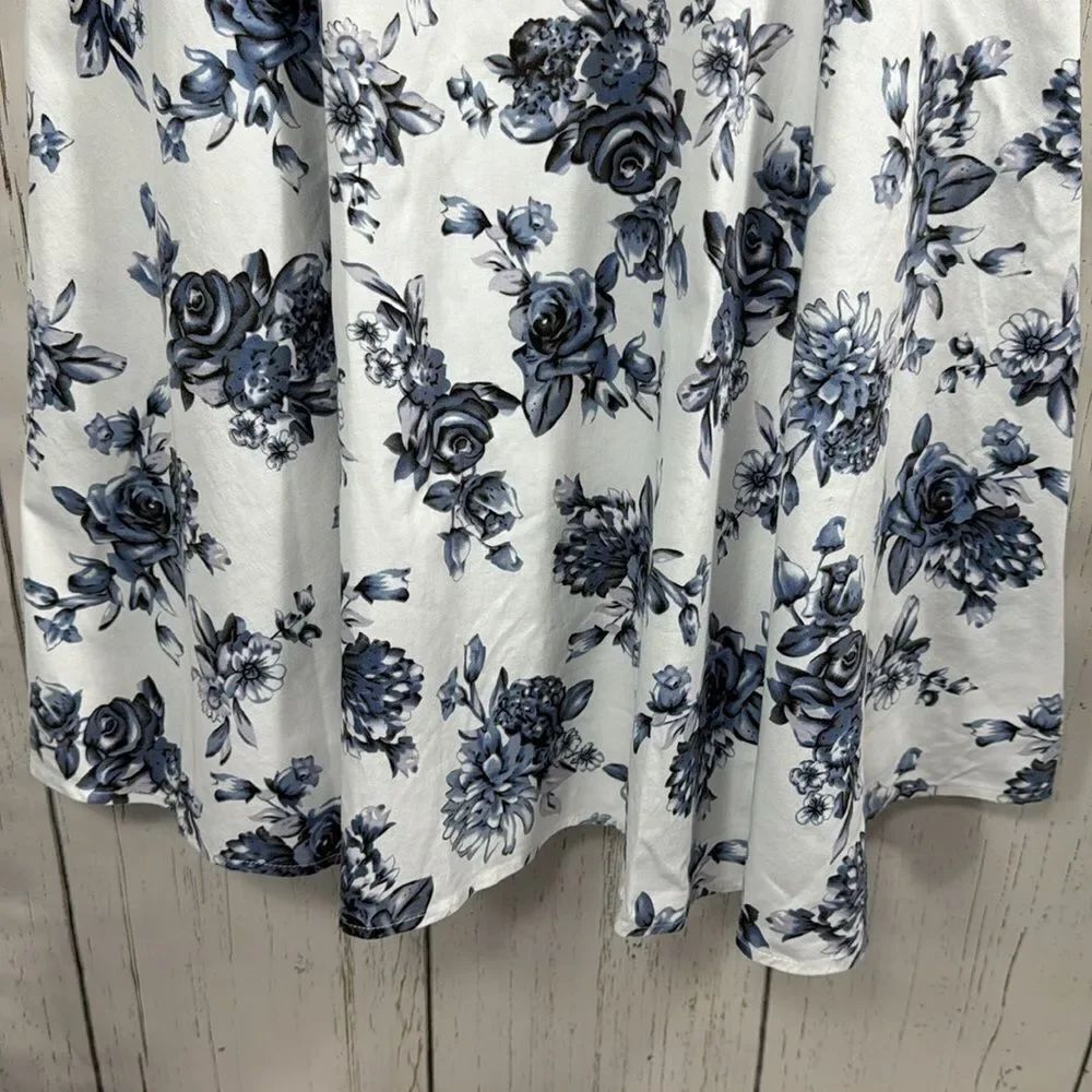 Hanpceirs Blue White Floral Fit & Flare Dress Sleeveless Cottagecore Romantic - Picture 8 of 15